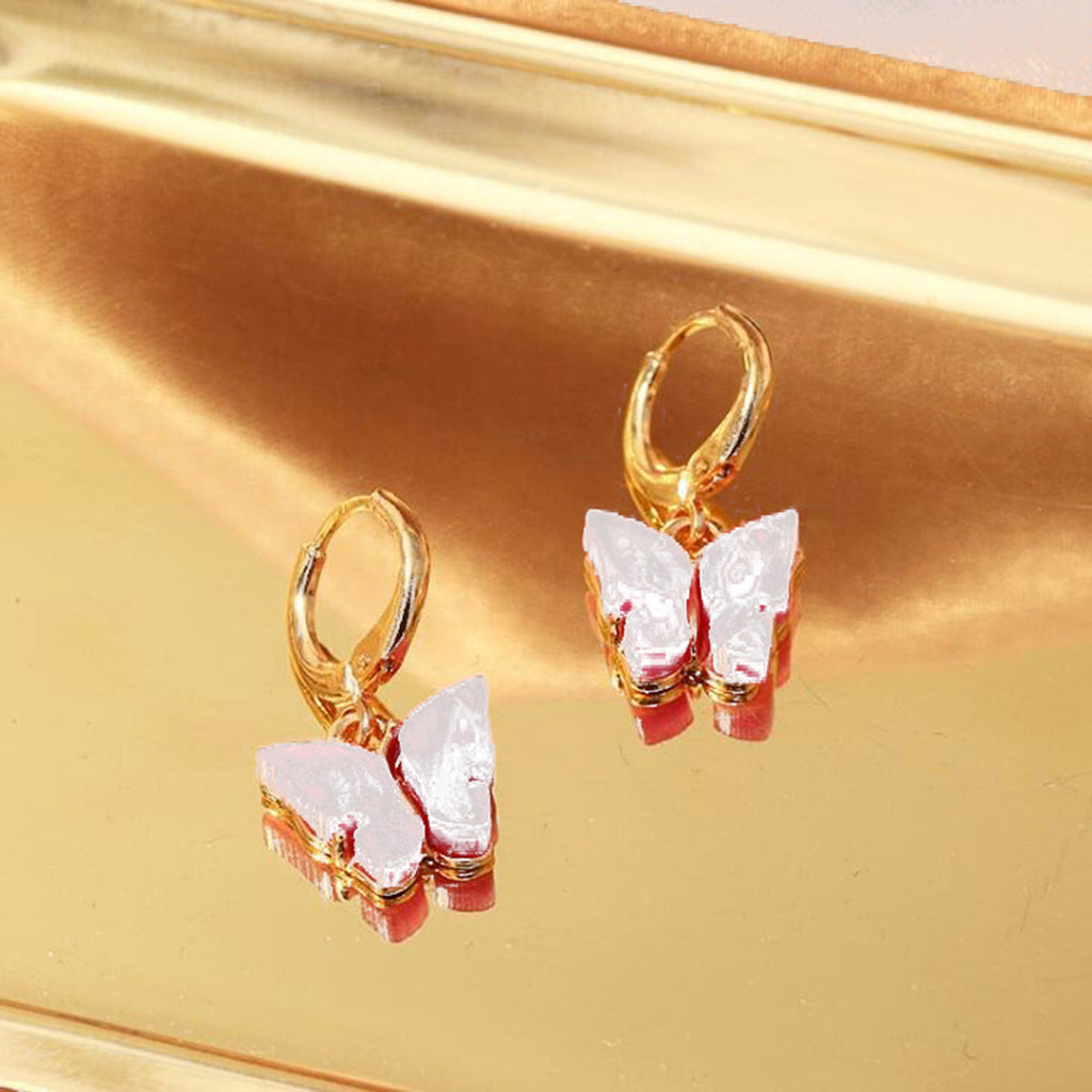 Copper Butterfly Gold White Hoop Stud Earring Pair For Women Bulk