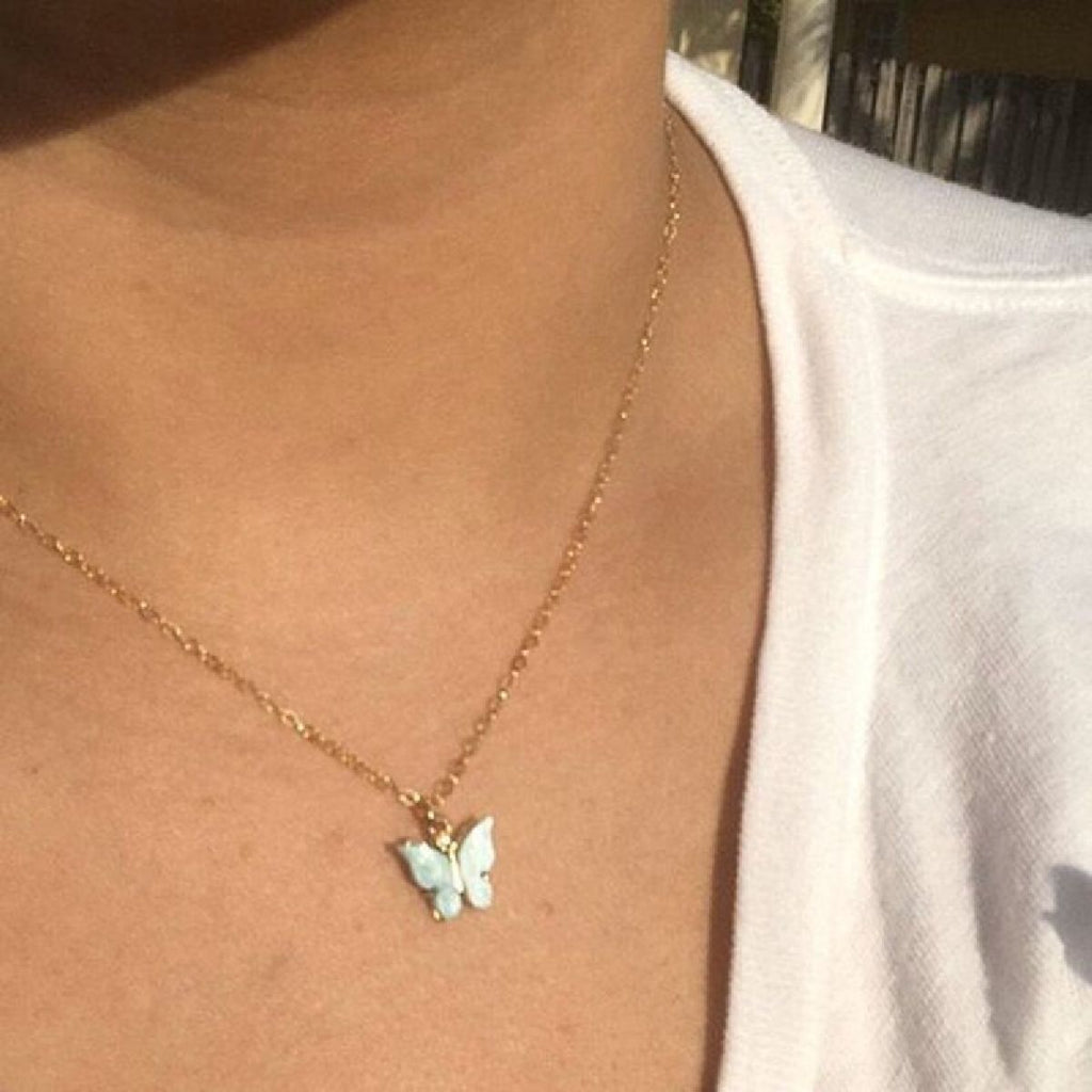Butterfly White Gold Pendant Chain Necklace Women Bulk