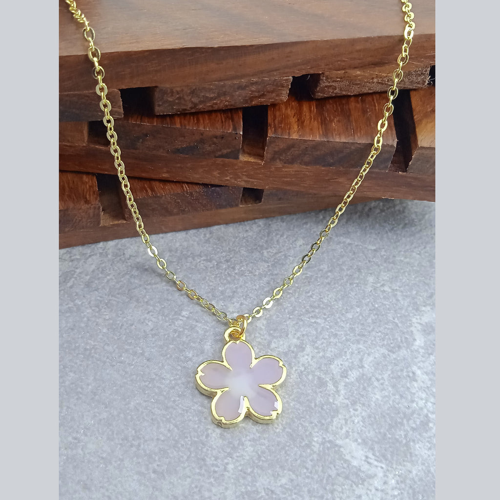 Flower Brass Green Gold Pendant Chain Necklace For Women Bulk