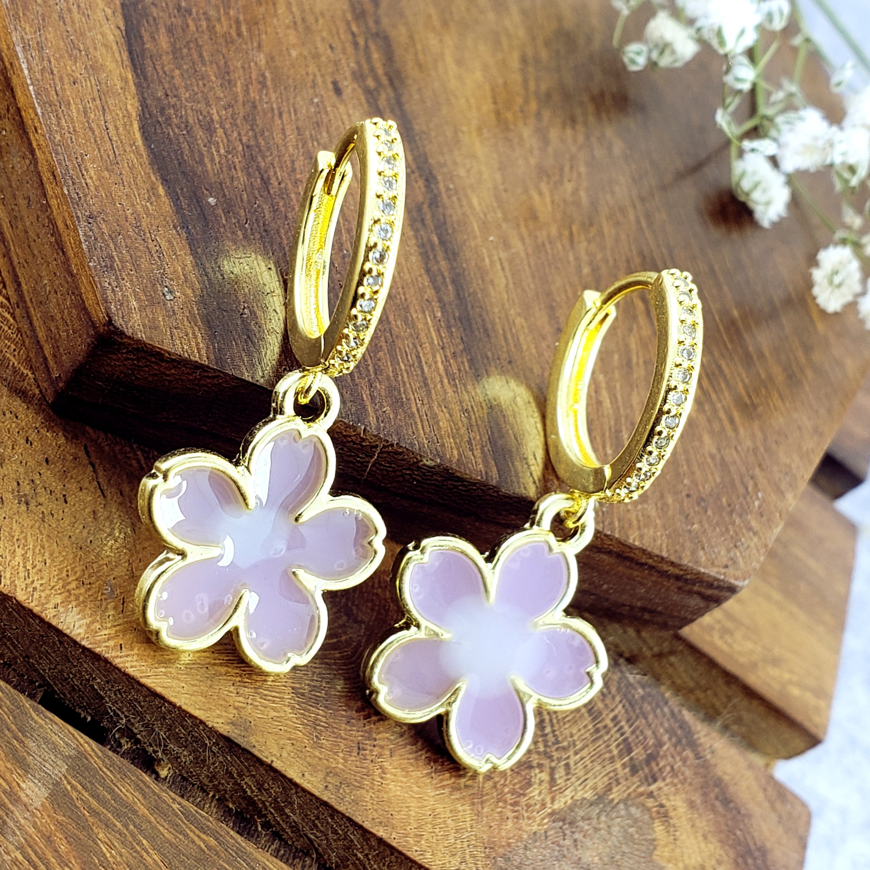 Flower Pink Gold Drop Earring Pair For Women Bulk