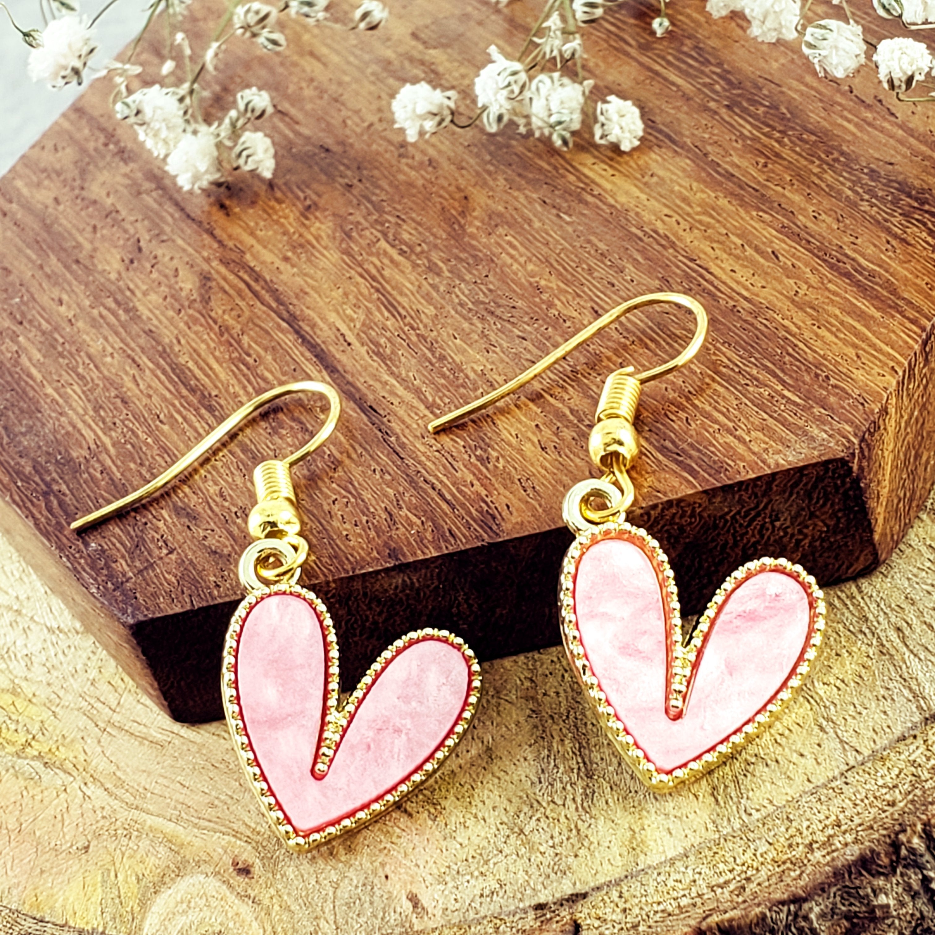 Heart Pink Gold Drop Earring Pair For Women Bulk
