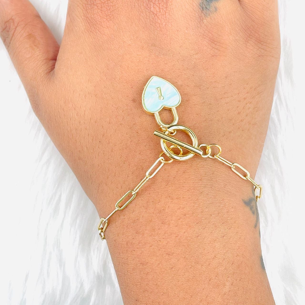 Copper White Gold Heart Charms Chain Link Bracelet Women Girls Bulk