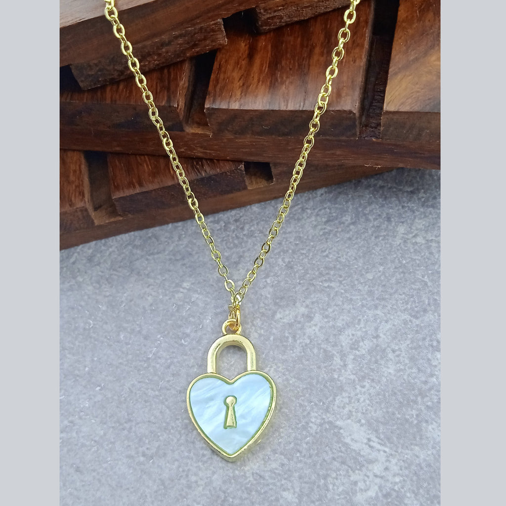 Heart Lock Brass Green Gold Pendant Chain Necklace For Women Bulk