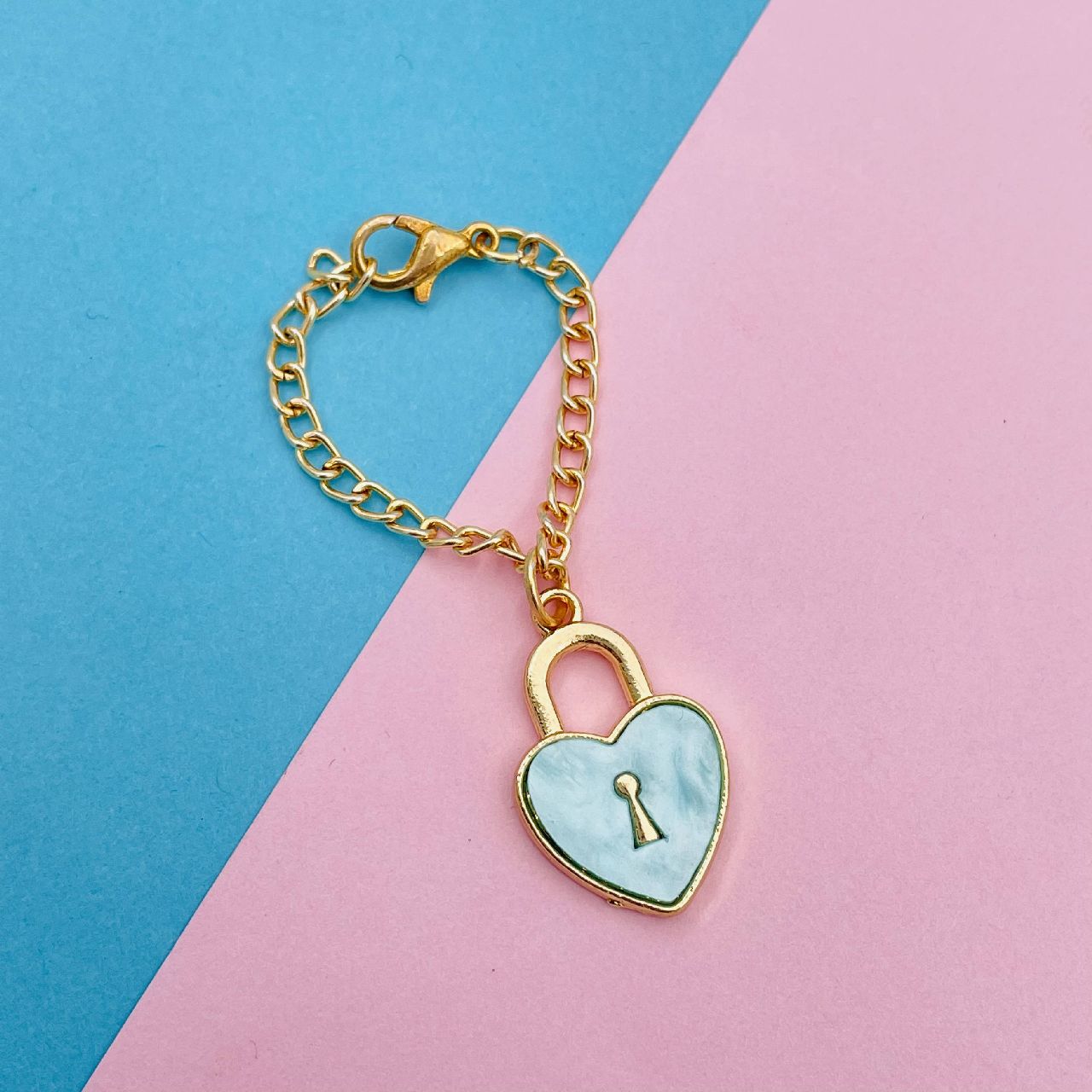 Alloy Gold Heart Lock Watch Charm For Women Blue Bulk Main image