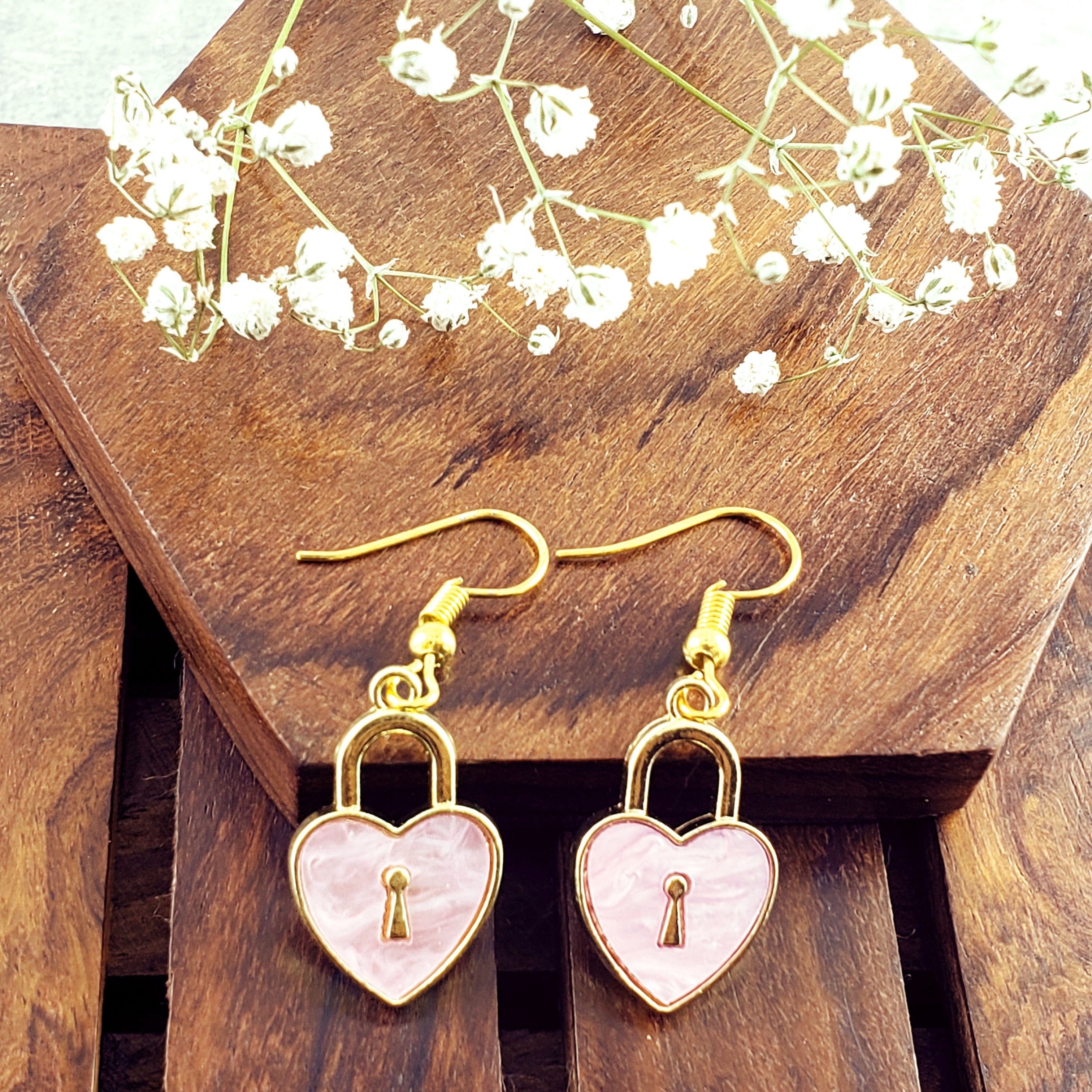 Lock Pink Gold Drop Earring Pair For Women Bulk Main image