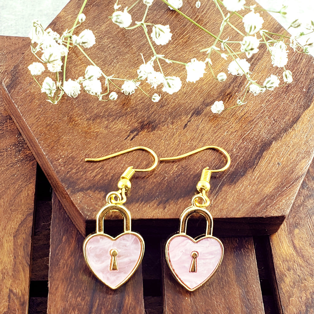 Lock Pink Gold Drop Earring Pair For Women Bulk