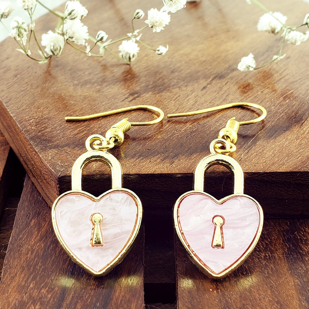 Lock Pink Gold Drop Earring Pair For Women Bulk