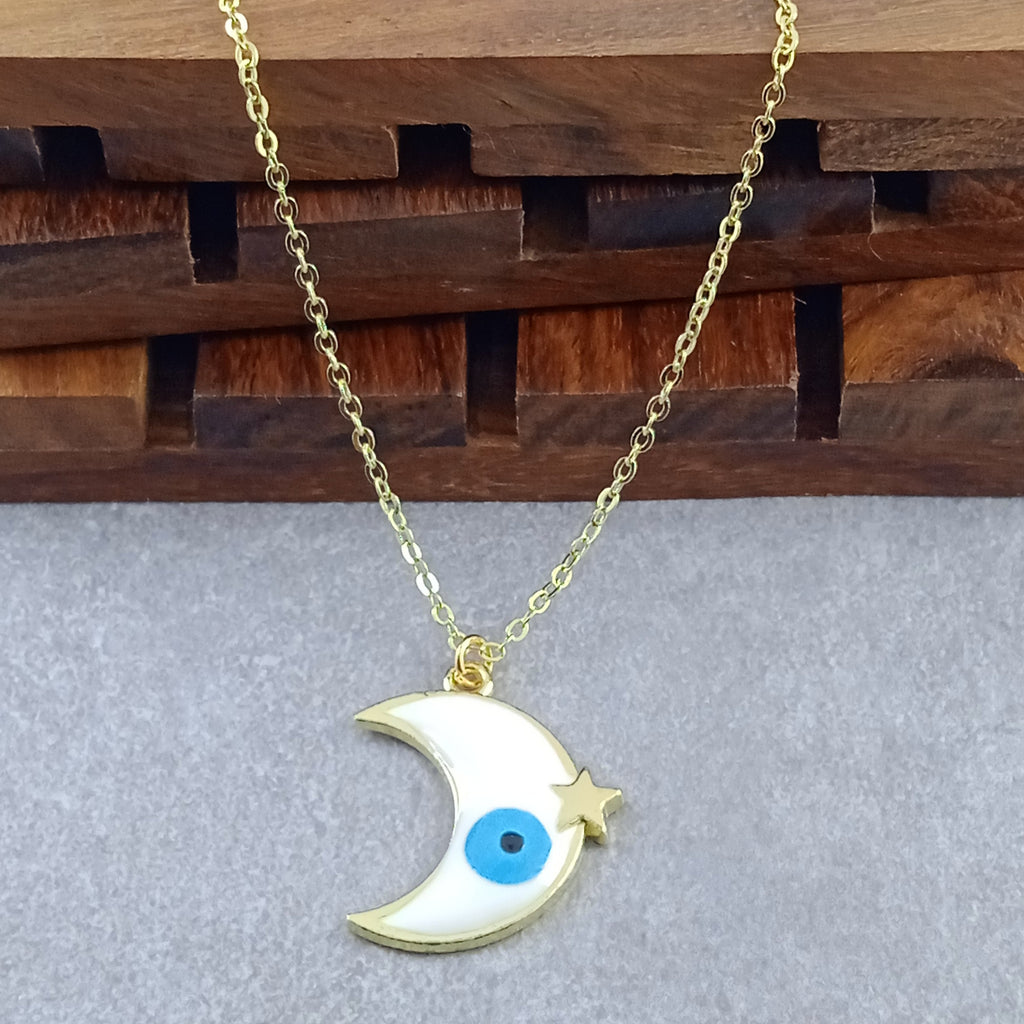 Moon Star Evil Eye White Gold Enamel Pendant Chain For Women Bulk