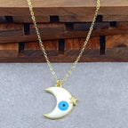 Moon Star Evil Eye White Gold Enamel Pendant Chain For Women Bulk