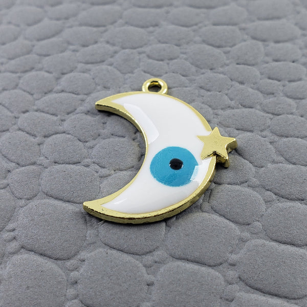 Moon Star Evil Eye White Gold Enamel Pendant For Women Bulk Main image