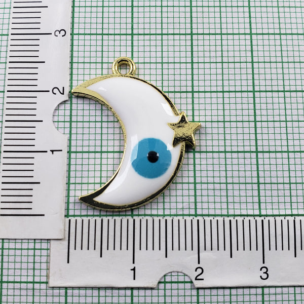 Moon Star Evil Eye White Gold Enamel Pendant For Women Bulk Secondary image