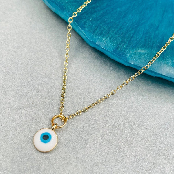 Brass Enamel White Gold Evil Eye Necklace Pendant Chain Girls Bulk Main image