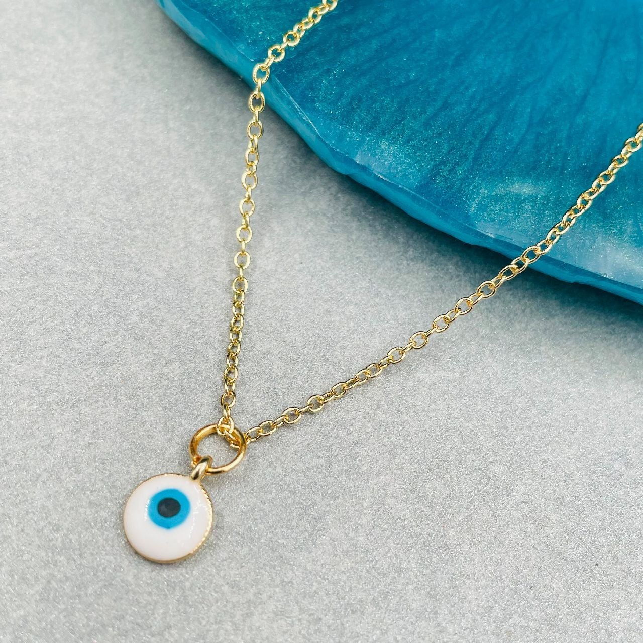 Brass Enamel White Gold Evil Eye Necklace Pendant Chain Girls Bulk