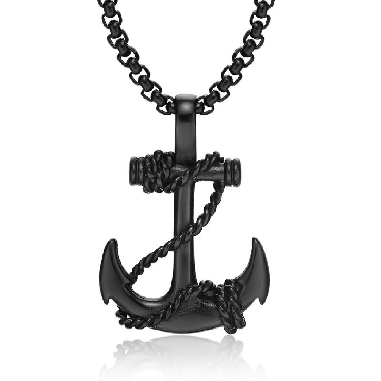 Anchor Stainless Steel Black Silver Necklace Pendant Chain Men Bulk Main image