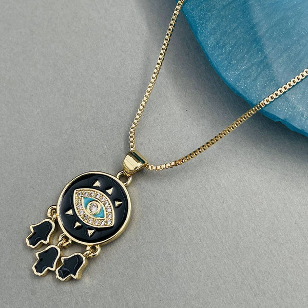 Copper With CZ Enamel Black Gold Evil Eye Pendant Girls Bulk Main image
