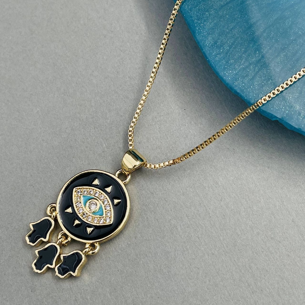 Copper With CZ Enamel Black Gold Evil Eye Pendant Girls Bulk