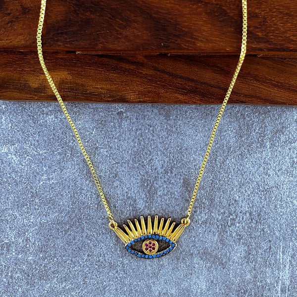 Evil Eye Eyelash Gold Blue Copper Necklace Pendant Chain Women Bulk Main image