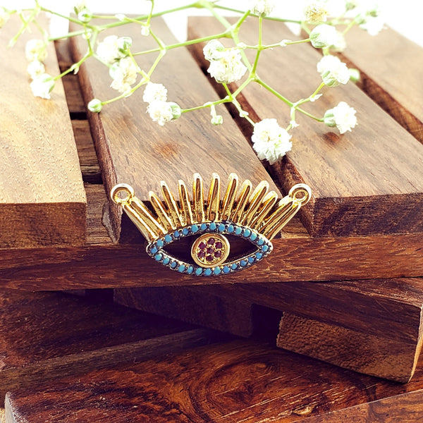 Eyelash Evil Eye Gold Blue American Diamond Pendant Centre Pcs Bulk Main image