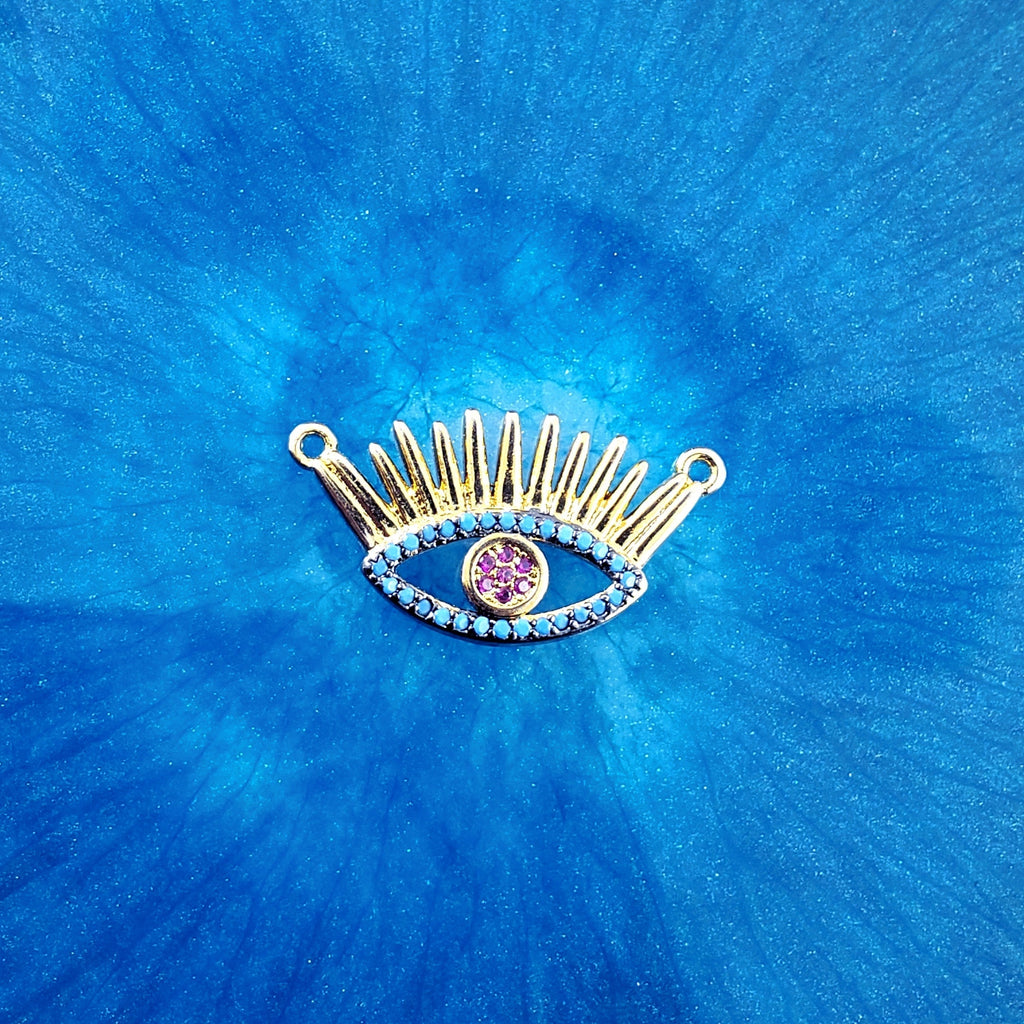 Eyelash Evil Eye Gold Blue American Diamond Pendant Centre Pcs Bulk