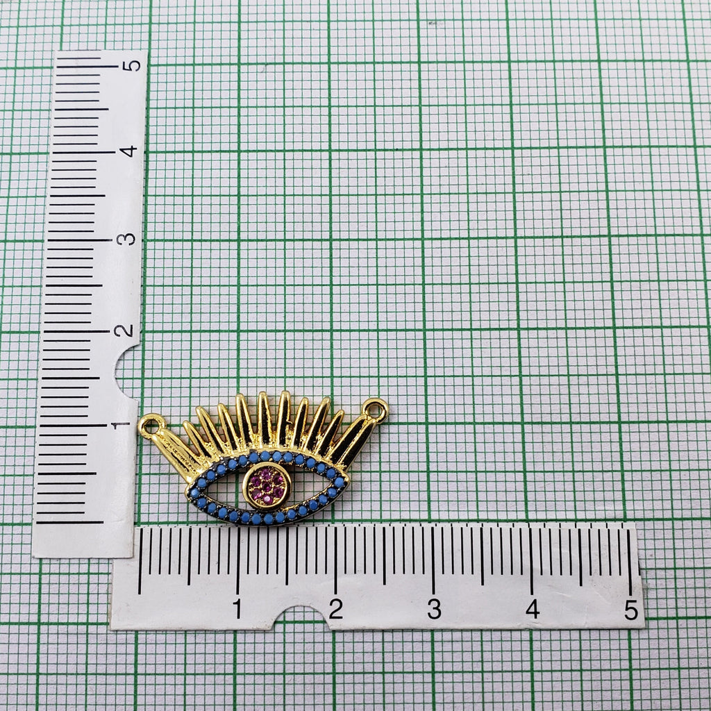 Eyelash Evil Eye Gold Blue American Diamond Pendant Centre Pcs Bulk
