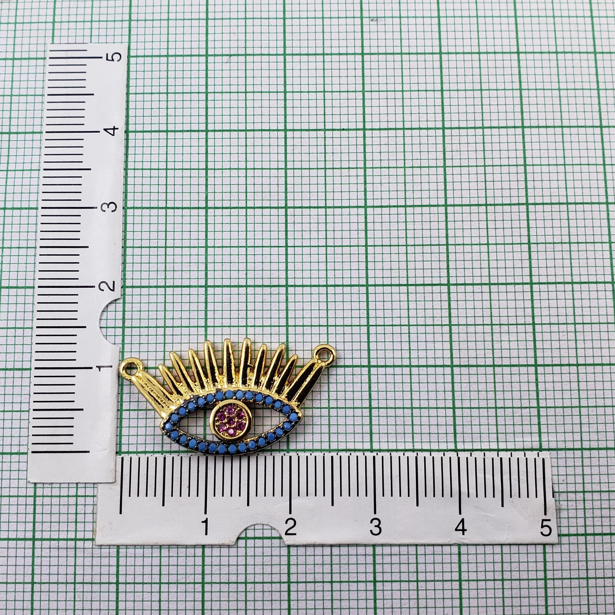 Eyelash Evil Eye Gold Blue American Diamond Pendant Centre Pcs Bulk