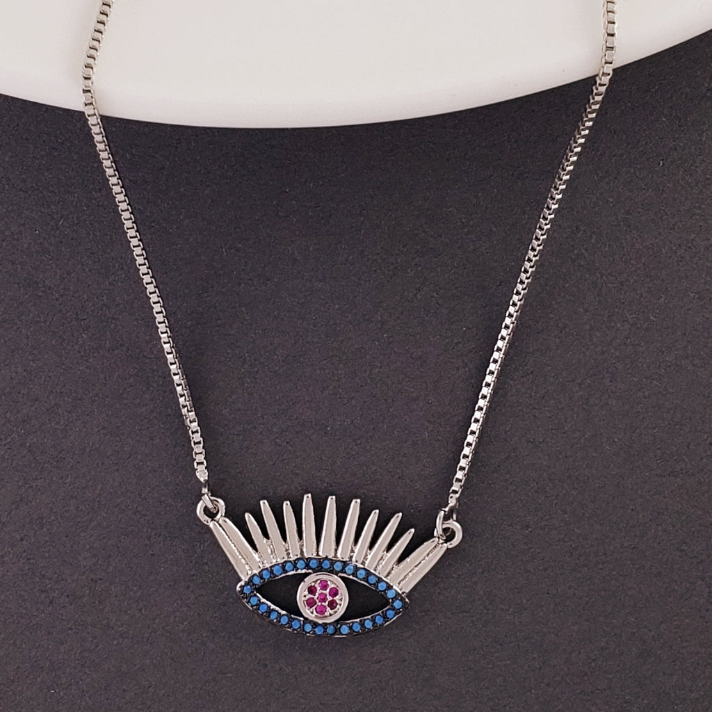 Evil Eye Eyelash Silver Blue Necklace Pendant Chain For Women Bulk