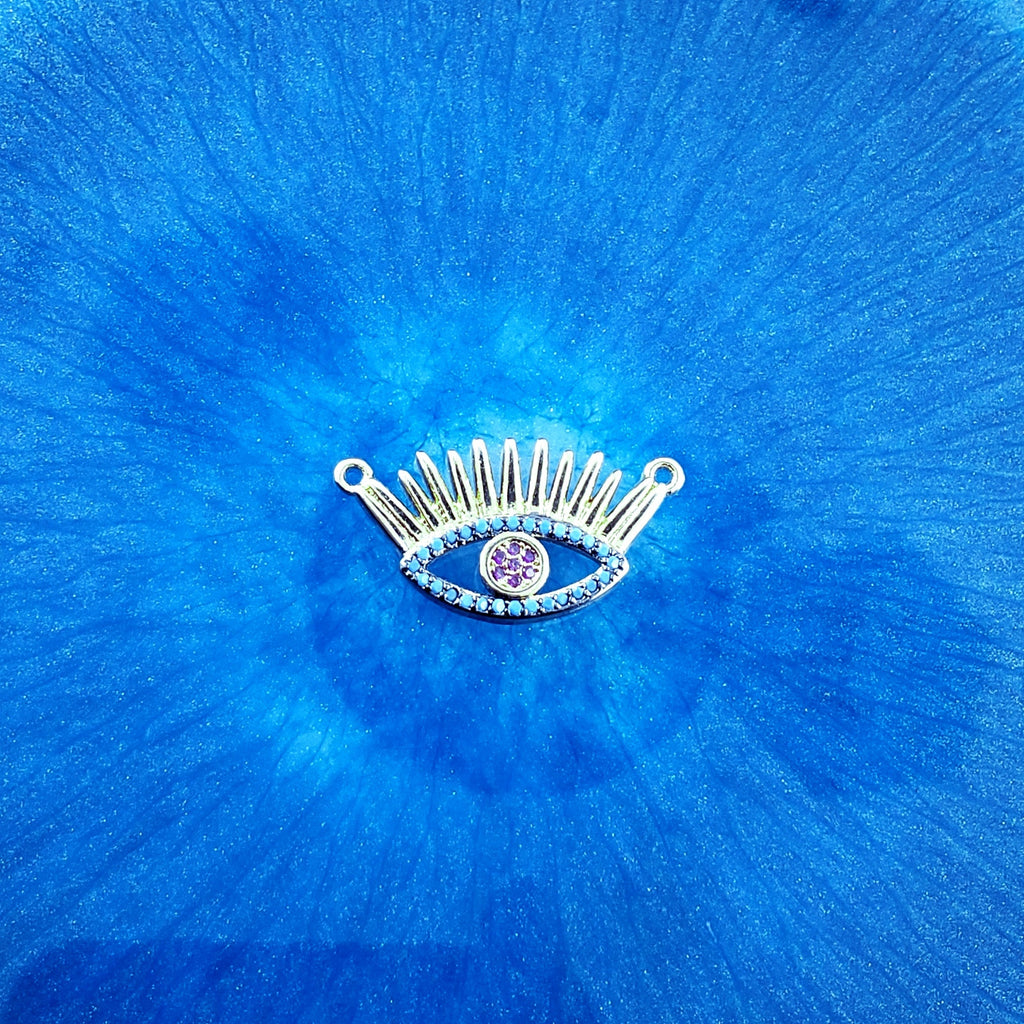 Eyelash Evil Eye Silver Blue American Diamond Pendant Centre Pcs Bulk