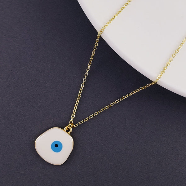 Evil Eye Gold White Enamel Brass Pendant Chain For Women Bulk Main image