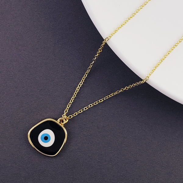 Evil Eye Gold Black Enamel Brass Pendant Chain For Women Bulk Main image