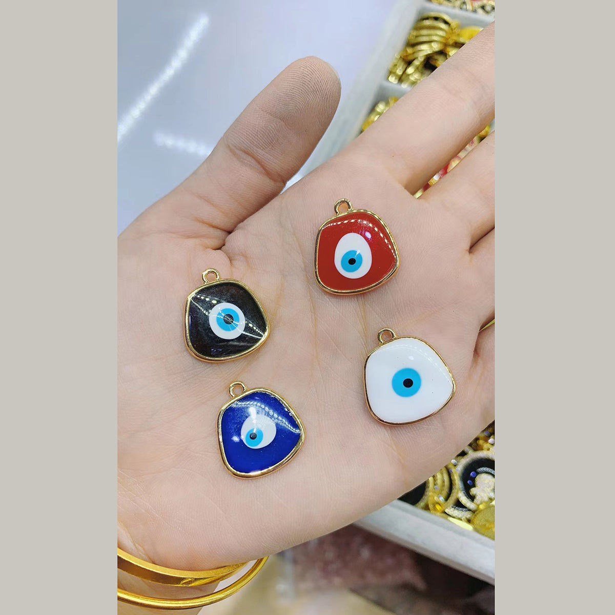 Amoeba Evil Eye Black Round Enamel Pendant For Women Bulk