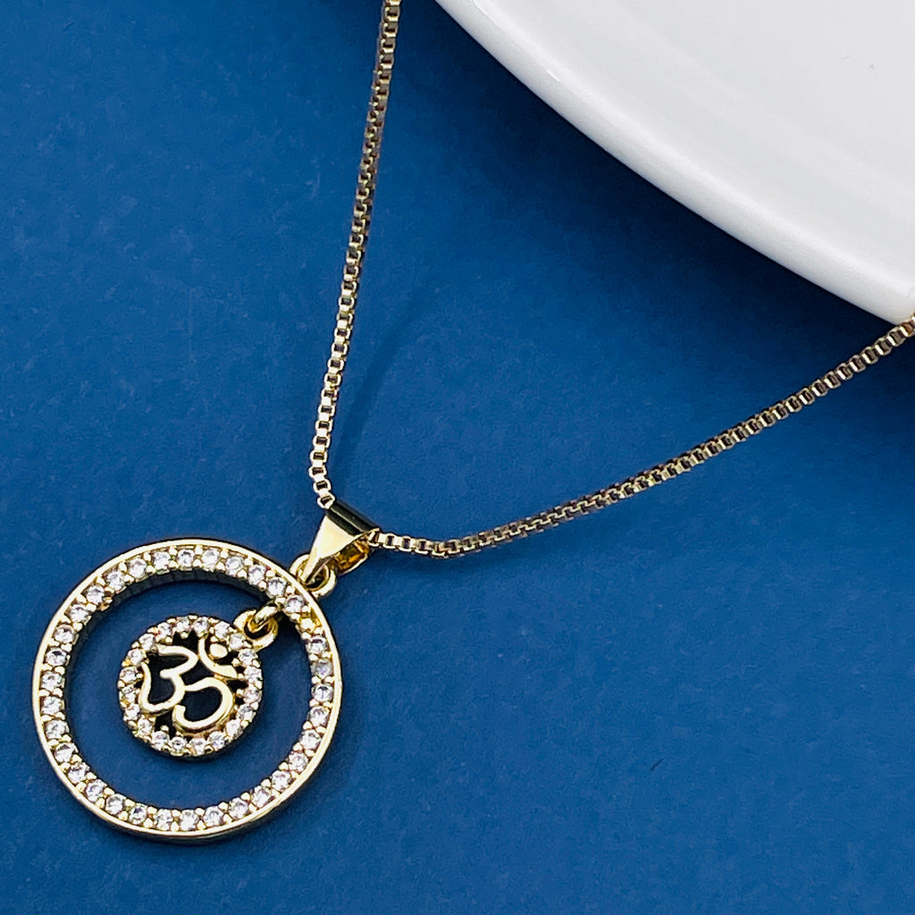 Aum Om Gold Copper American Diamond Pendant Chain For Women Bulk