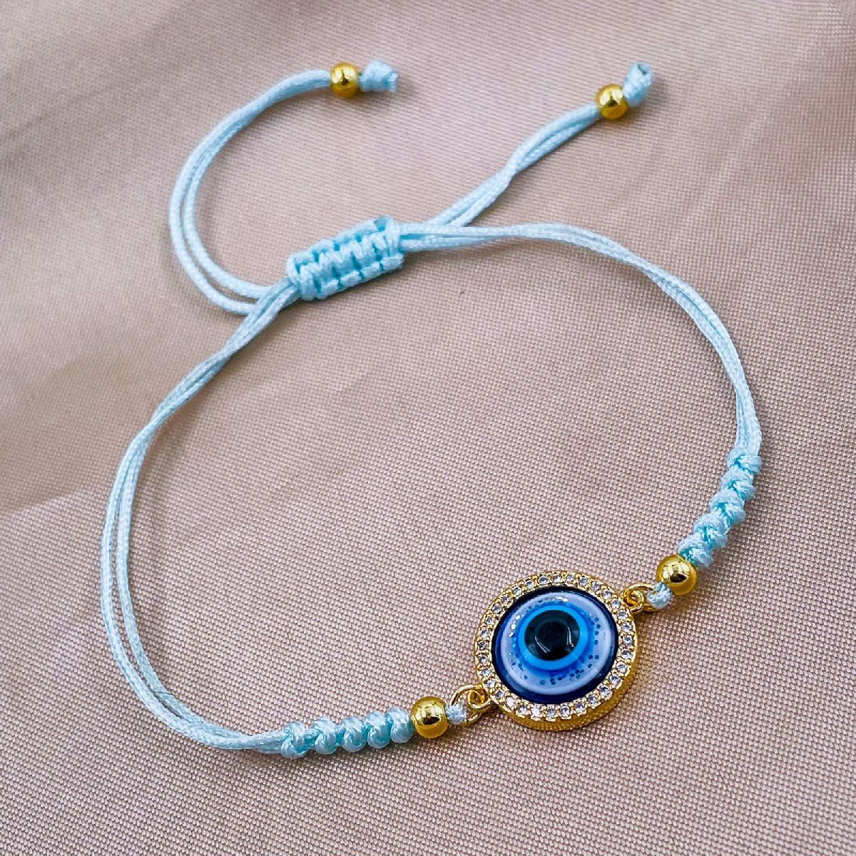 Evil Eye Copper Sky Blue CZ Thread Adjustable Bracelet Bulk Main image