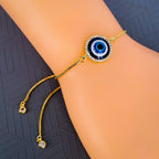 Evil Eye Cubic Zirconia Gold Blue Cuff Bracelet For Women Bulk