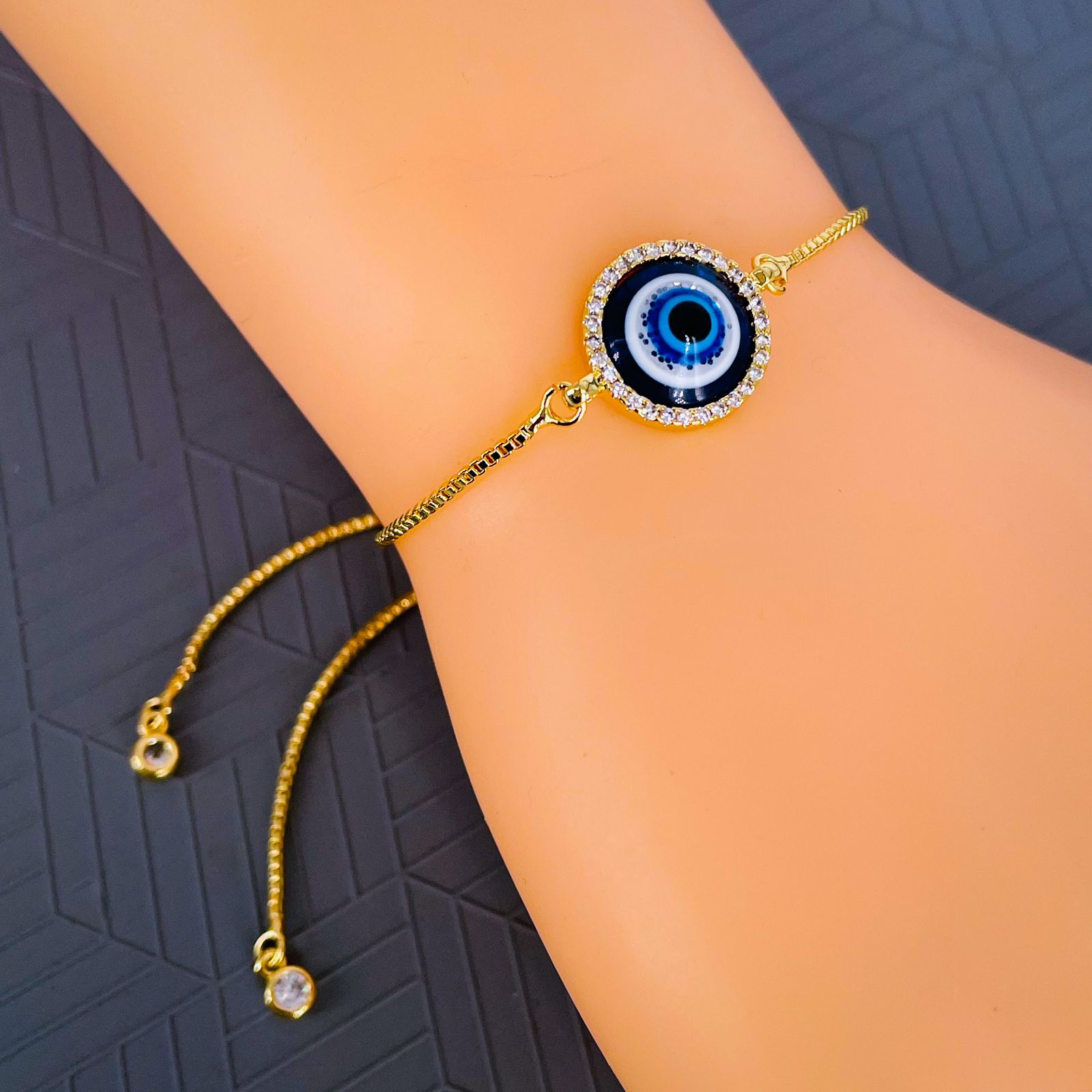 Evil Eye Cubic Zirconia Gold Blue Cuff Bracelet For Women Bulk