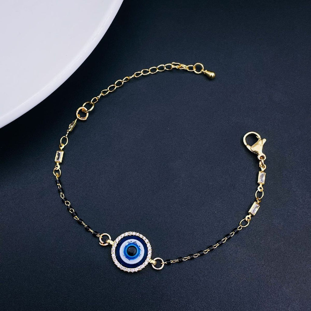Evil Eye Cubic Zirconia Gold Blue Hand Mangalsutra Bracelet Women