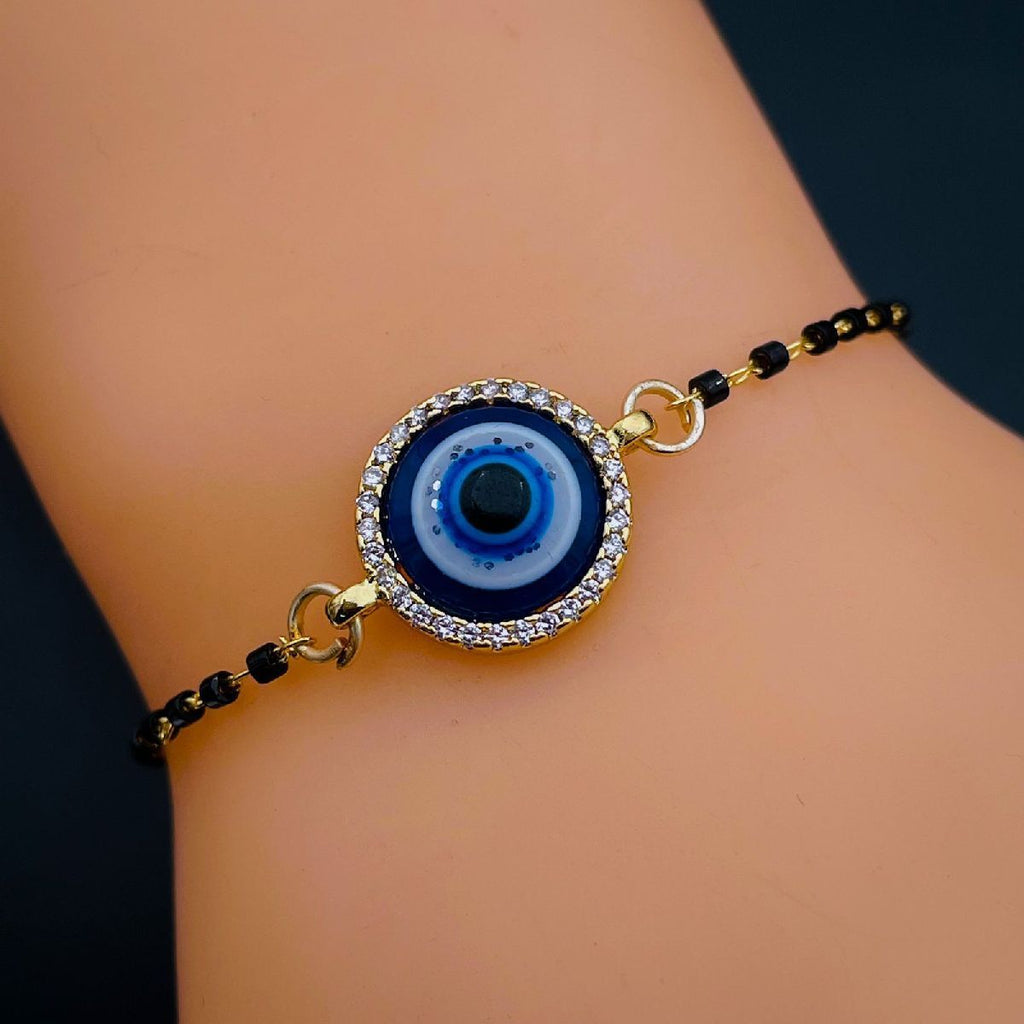 Evil Eye Cubic Zirconia Gold Blue Hand Mangalsutra Bracelet Women