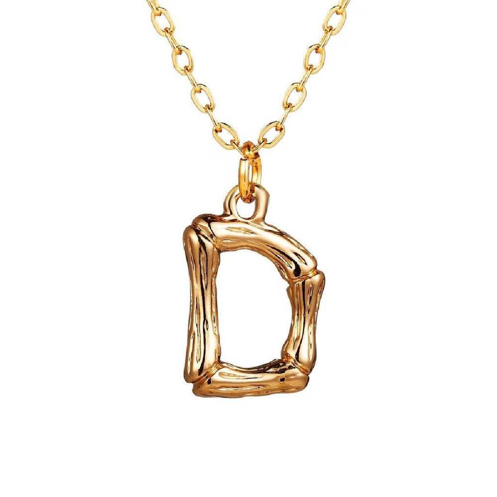 Gold Initial Letter Alphabet A Bamboo Necklace Pendant Chain Bulk