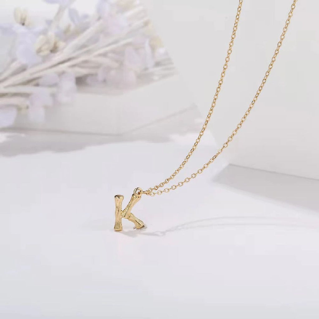 Gold Initial Letter Alphabet A Bamboo Necklace Pendant Chain Bulk