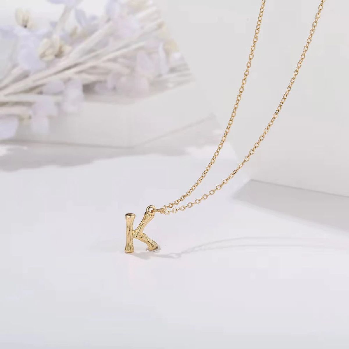Gold Initial Letter Alphabet A Bamboo Necklace Pendant Chain Bulk