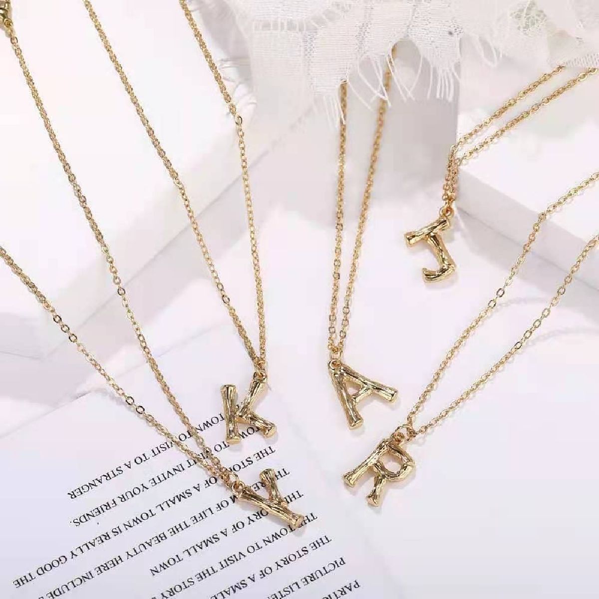 Gold Initial Letter Alphabet A Bamboo Necklace Pendant Chain Bulk