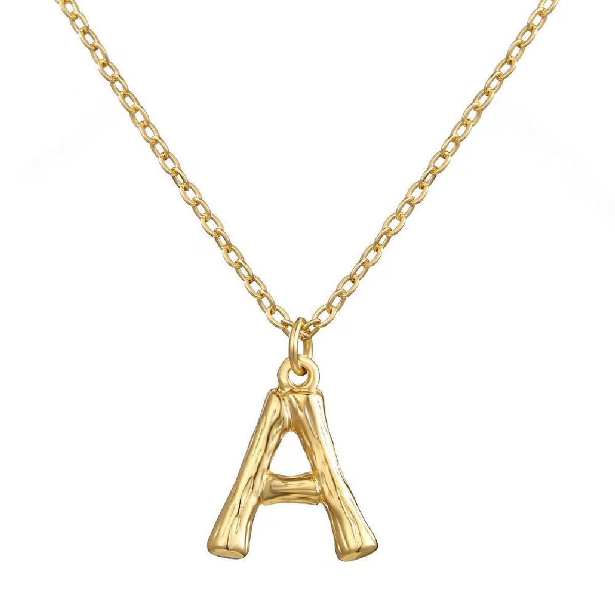 Gold Initial Letter Alphabet A Bamboo Necklace Pendant Chain Bulk