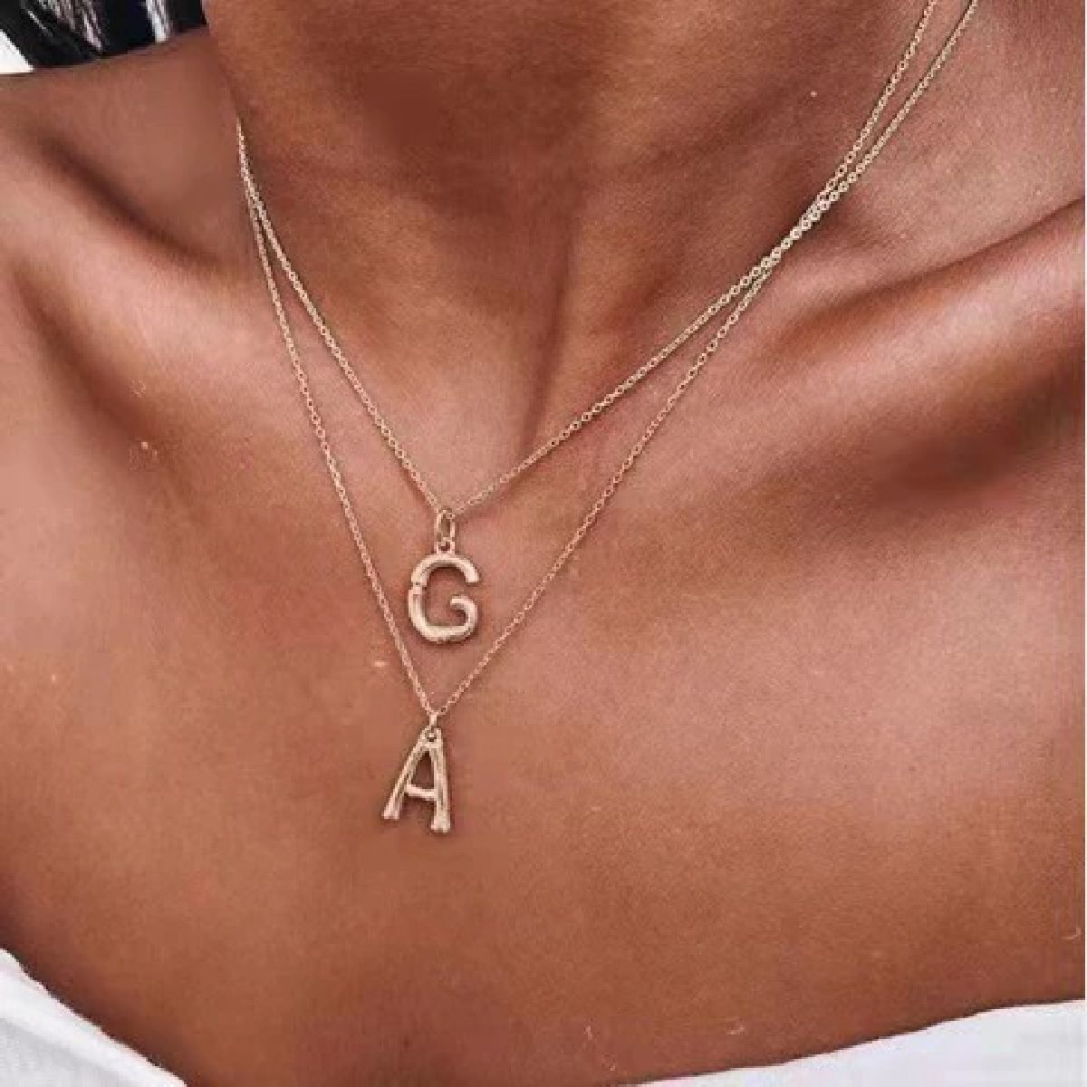Gold Initial Letter Alphabet A Bamboo Necklace Pendant Chain Bulk