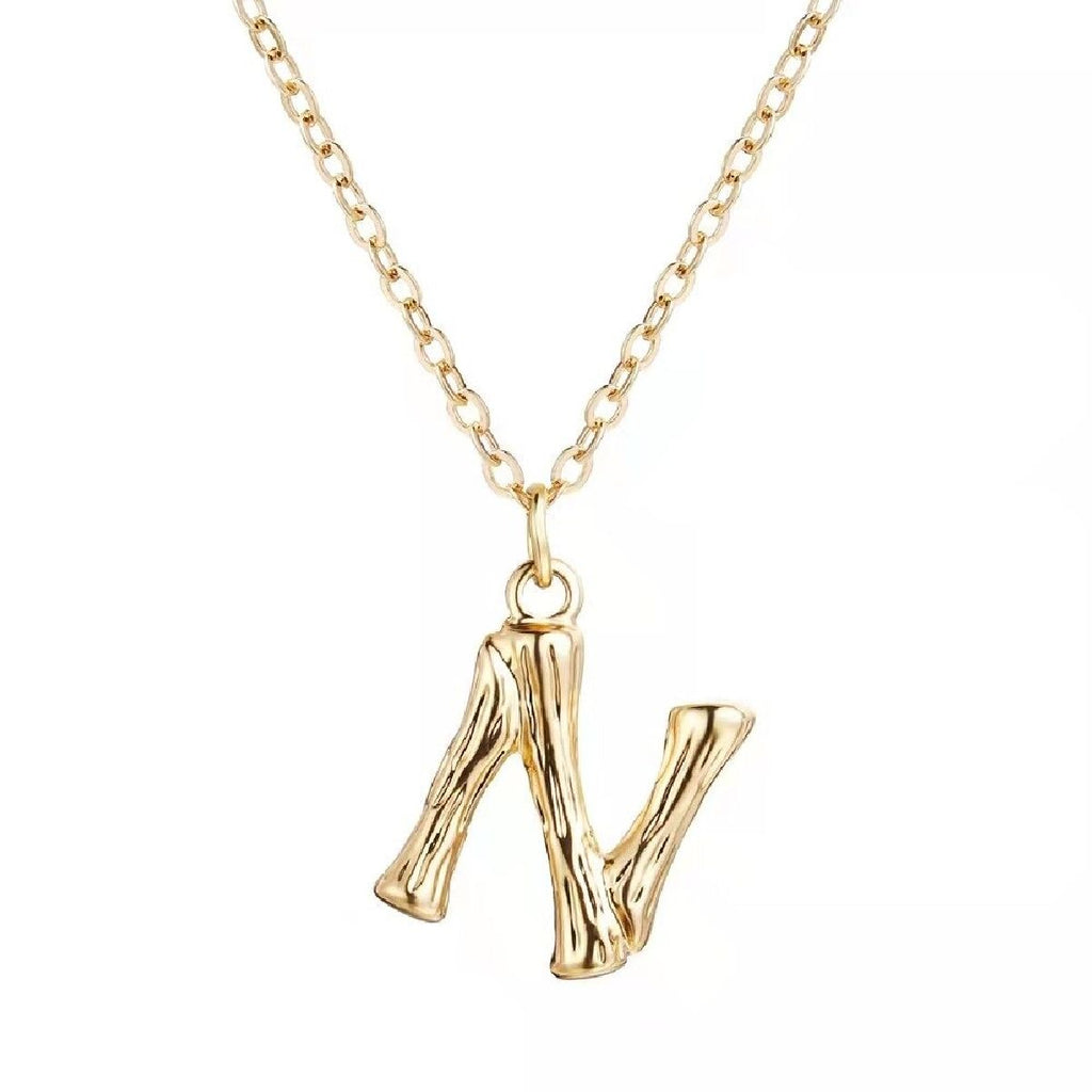 Gold Initial Letter Alphabet A Bamboo Necklace Pendant Chain Bulk
