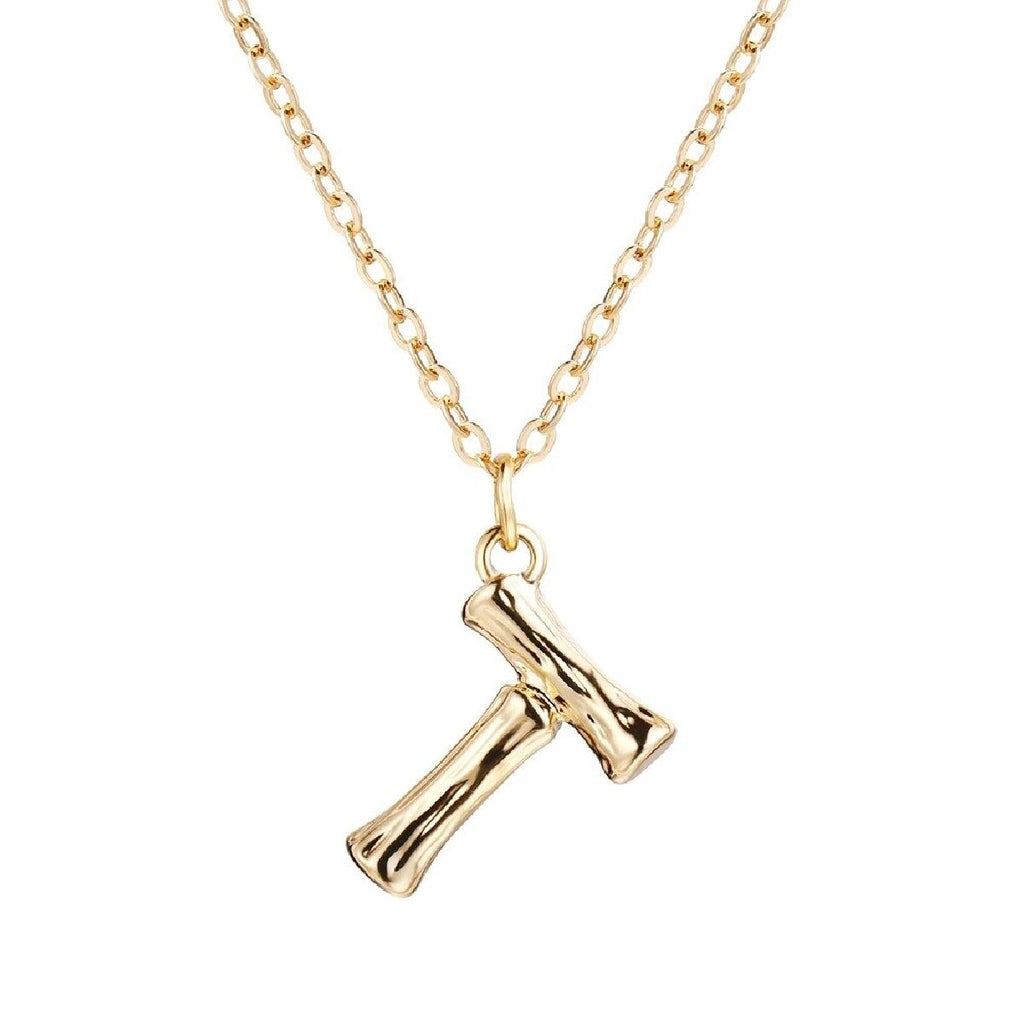 Gold Initial Letter Alphabet A Bamboo Necklace Pendant Chain Bulk