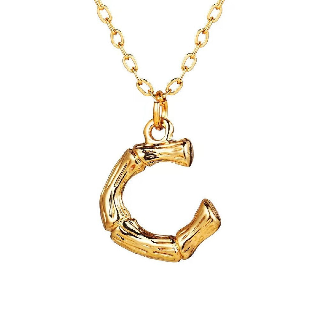 Gold Initial Letter Alphabet A Bamboo Necklace Pendant Chain Bulk
