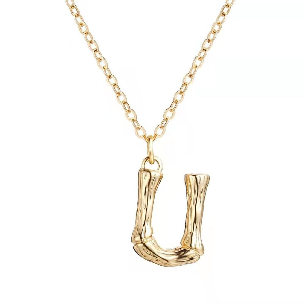 Gold Initial Letter Alphabet A Bamboo Necklace Pendant Chain Bulk
