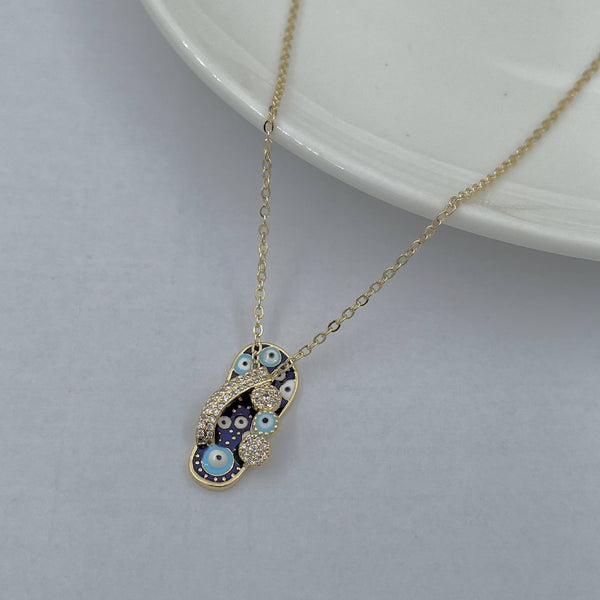 Evil Eye Footwear Gold Blue Copper CZ Necklace Pendant Chain Bulk Main image