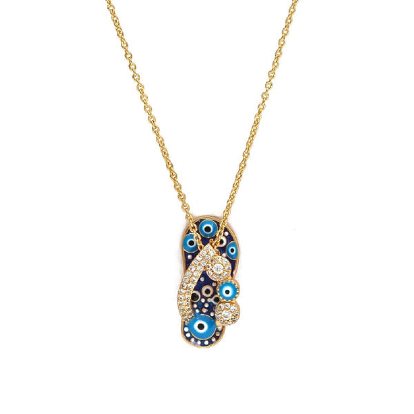 Evil Eye Footwear Gold Blue Copper CZ Necklace Pendant Chain Bulk Secondary image