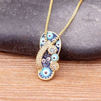 Evil Eye Footwear Gold Blue Copper CZ Necklace Pendant Chain Bulk