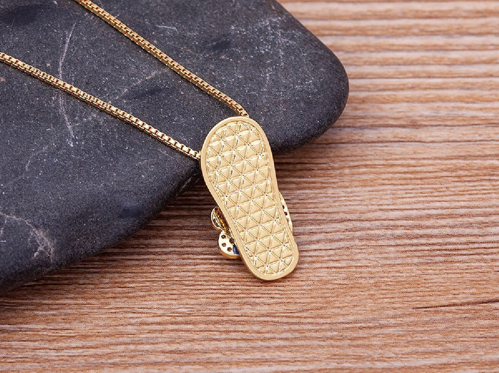 Evil Eye Footwear Gold Blue Copper CZ Necklace Pendant Chain Bulk